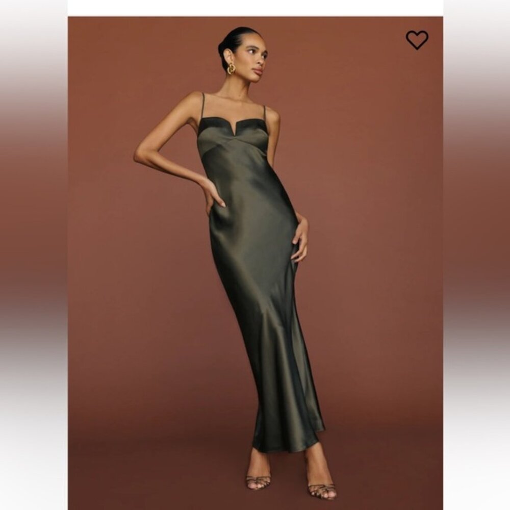 Reformation Olive Green Satin Wedding Dress